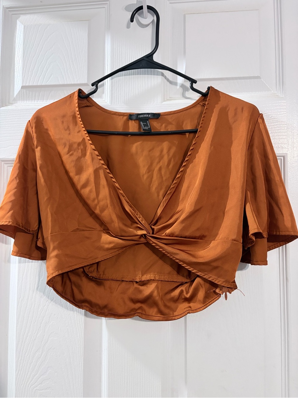 Forever 21 Burnt Orange Satin-Look Twist Front Crop Top M